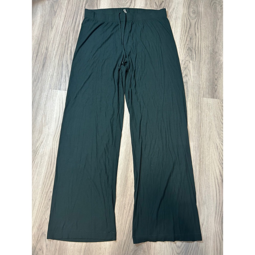 Skims Womens Soft Lounge Ribbed Wide Leg Pants Modal Large L Pine Dark Green